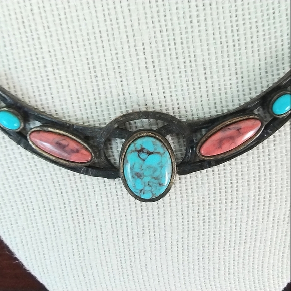 Caroline Emmons Turquoise & Corral, Style Rustic Vibe Bib Necklace - Picture 3 of 13